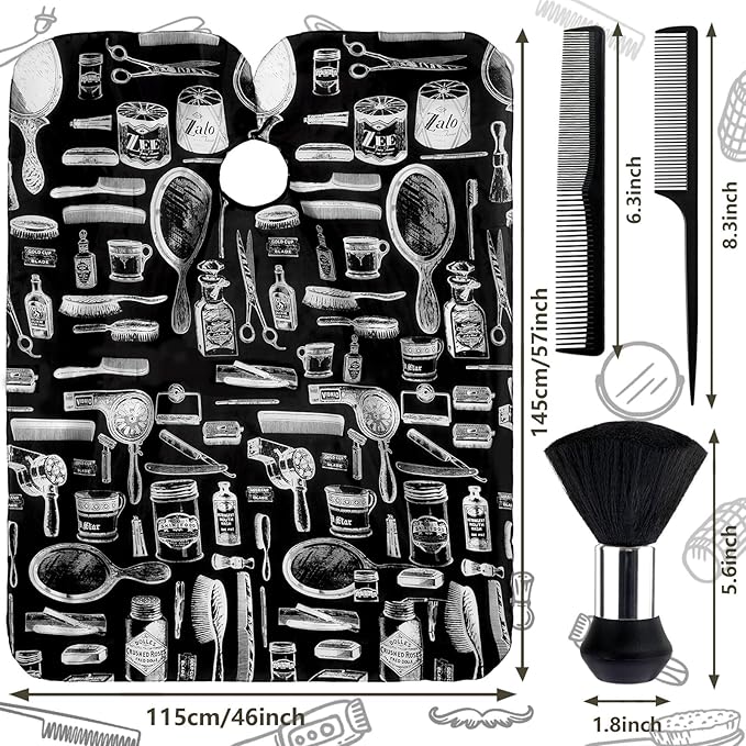 FEBSNOW Hair Cutting Cape Kit,Professional Barber Cape with Duster Brush