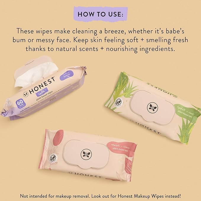 The Honest Company Hydrate and Cleanse Naturally Scented Wipes, Cleansing Multi-Tasking, 99% Water, Plant Based, Hypoallergenic, Aloe Cucumber, 60 Count