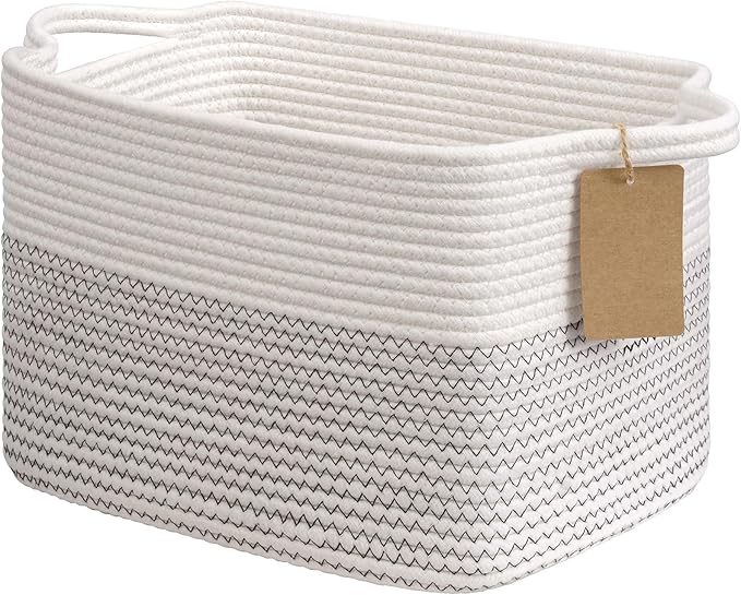 Goodpick Extra Large Woven Rope Storage Basket, Rectangle, Light Gray