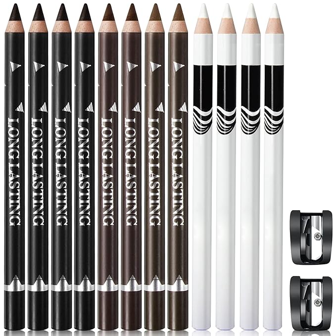 NewBang 12PCS Barber Pencil Hairline Outliner with Sharpener, Hairline & Beard Shaping Pencils for Men & Women (Black, White, Dark Brown, Light Brown)