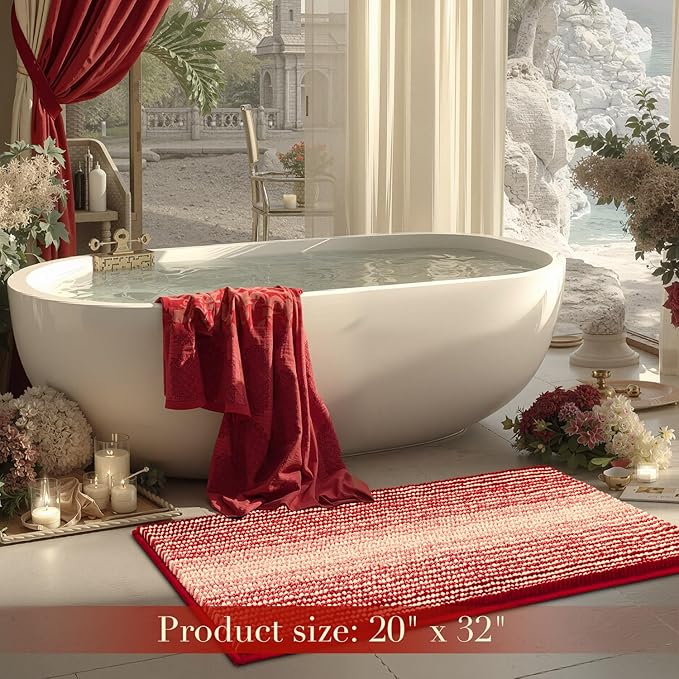 BSICPRO Christmats Bathroom Rug, Bath Mat Rug for Christmats Decorations Non Slip 20 x 32 Inches Water Absorbent Chenille Bathroom Floor Mats Machine Washable (Christmas Red)