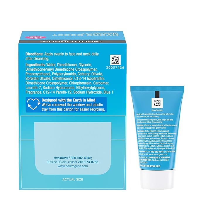 Neutrogena Hydro Boost Water Gel and Hydro Boost Hydrating Gel Cleanser, for Normal to Oily Skin, Facial Moisturizer 1.7 fl oz and Trial-Size Facial Cleanser 0.5 fl oz