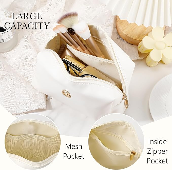 Kigeli Gifts for Women Teen Girls Gifts for Bridesmaid Mom Teachers Graduation Birthday Wedding Personalized Initial Makeup Bag Beige PU Leather Monogram Cosmetic Waterproof Travel Toiletry Bag(G)
