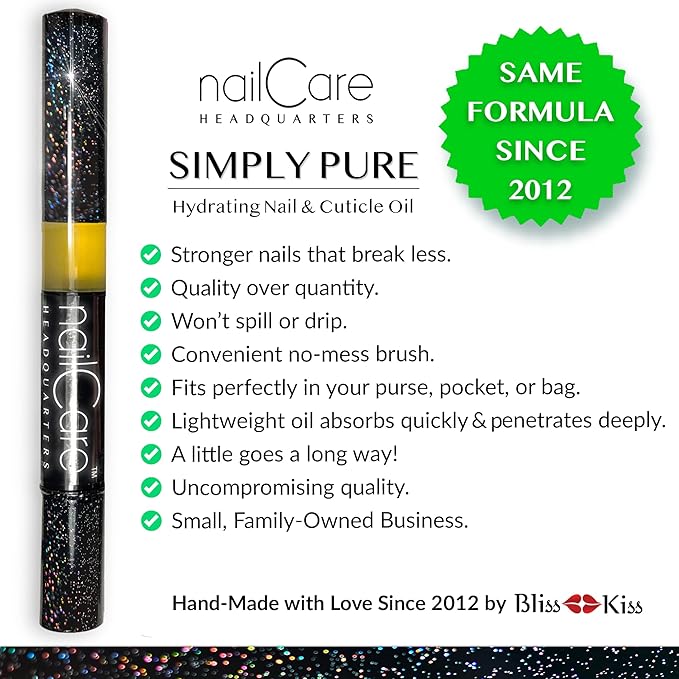 Bliss Kiss Simply Pure Cuticle Oil Pen, Natural | Fragrance Free Jojoba Nail Growth Oil for Softer Cuticles & Healthier-Looking Nails | Sensitive Skin | Nail Oil Pen for Women | Made in USA | 2ml
