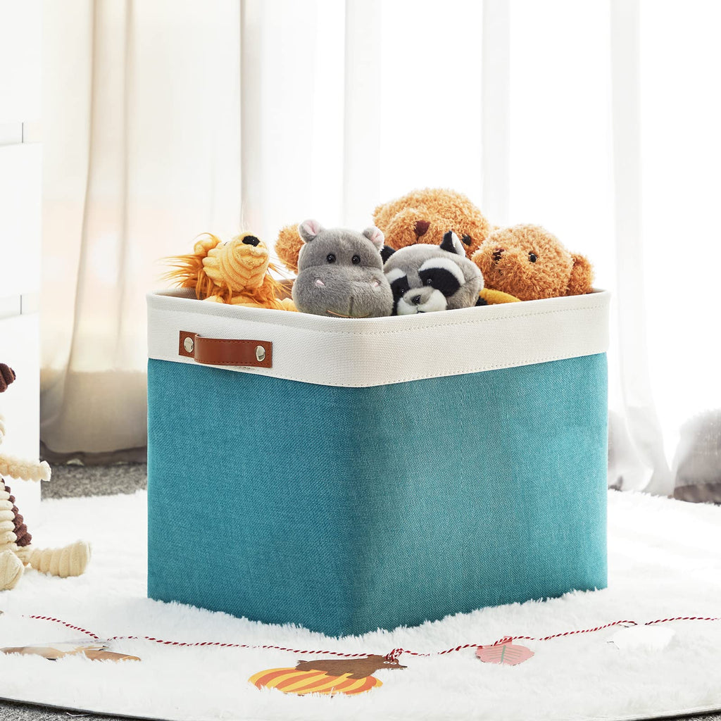 HNZIGE Extra Large Fabric Storage Bin Baskets for Organizing Shelves [2 Pack] Storage Baskets for Closet 16" X 11.8" X 11.8" Rectangular Storage Basket Bin for Organization Living Room(Teal&White)