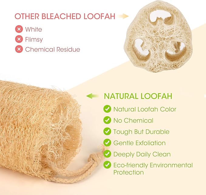 YEMTAL Natural Loofah Sponges Organic Luffa Bath Shower Sponge Exfoliating Body Back Scrubber for Men Women Adults SPA Beauty Bathing Daily Care - 4 PCS