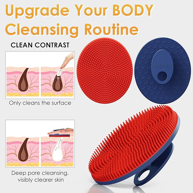INNERNEED Magnetic Silicone Body Scrubber, Hygienic Shower Brush, Red