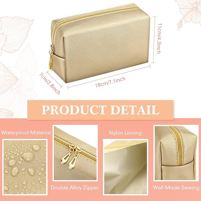 Kigeli Aesthetic Makeup Bags PU Leather Cosmetic Pouches Waterproof Plain Toiletry Bags Makeup Pouches Bulk for Women Party Gift Travel Storage Organizer(Champaign Gold,7.1 x 2.8 x 4.3 in)