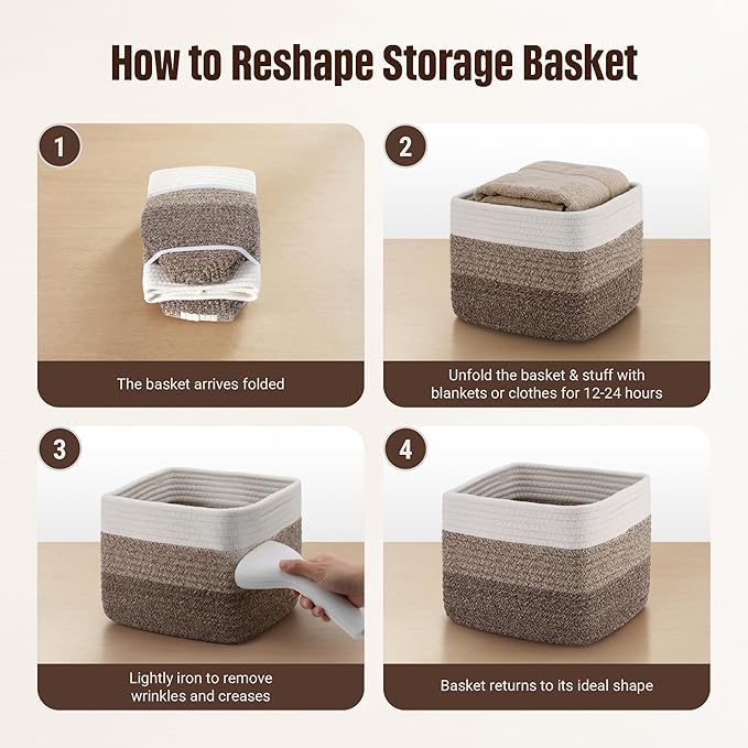 5-Pack Storage Cubes Woven Rope Baskets - 2 Sizes Organizer Bins for Closet, Shelf, Bookshelf, Nursery, Changing Table, Cube Storage Bins, Storage Baskets for Bathroom Toy & Home