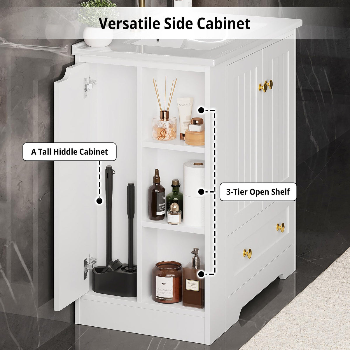IRONCK Bathroom Vanity with Ceramic Sink, 30" Bathroom Cabinet, White