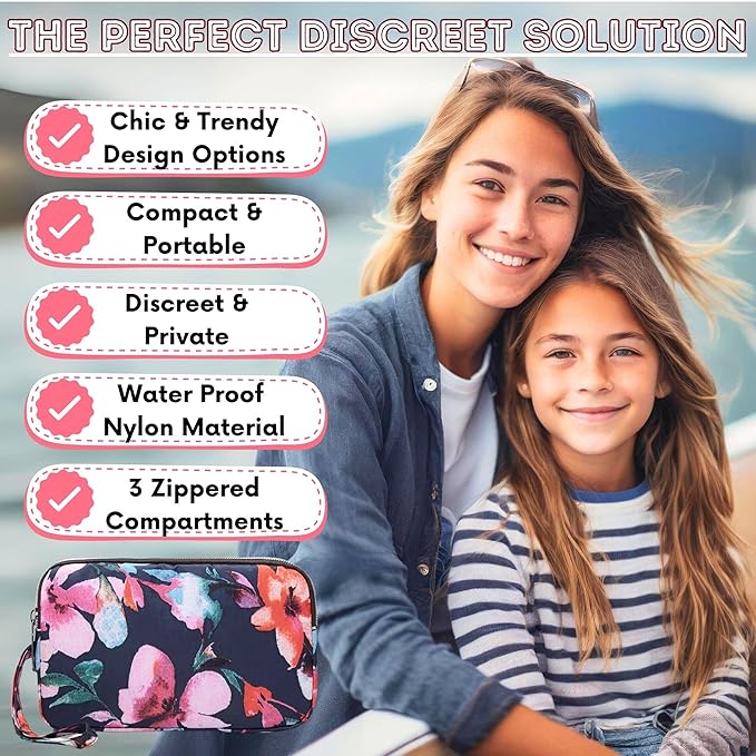 First Period Pal Pack to-Go Kit | 24 pcs | First Period Kit for Tweens | Teen Period Kit| Discrete Period Bag, Pads, Panty Liners, Period Kits for Tweens 10-12 (Gentle Flowers)
