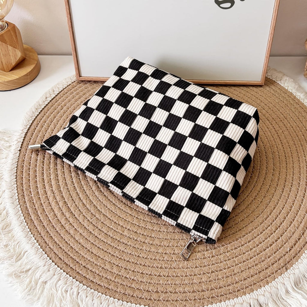 itgowisa Black and White Checkerboard Makeup Bag, Travel Makeup Pouch Purse
