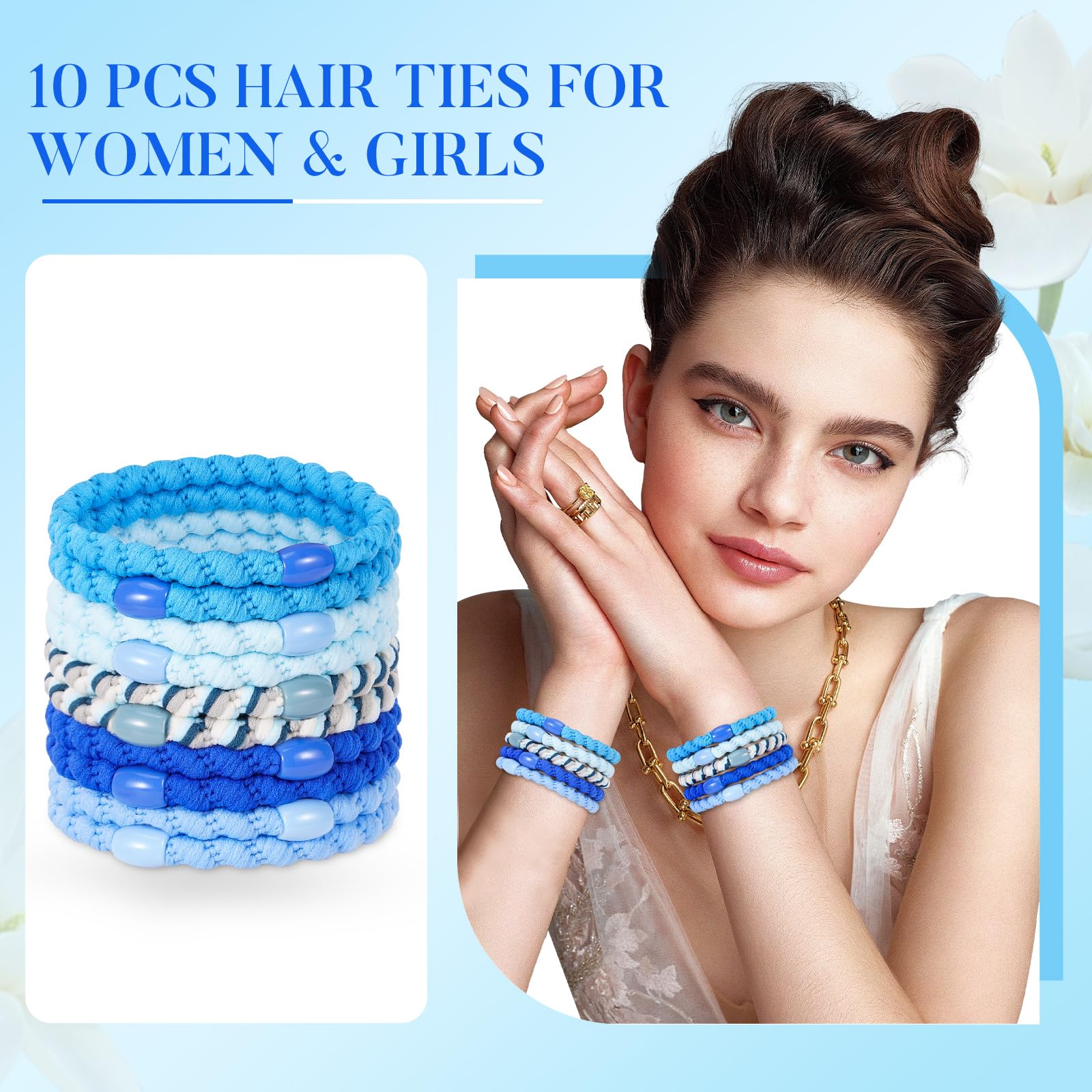 FORENEE 10Pcs Braided Hair Ties for Thick Hair - Blue Sky Style 2