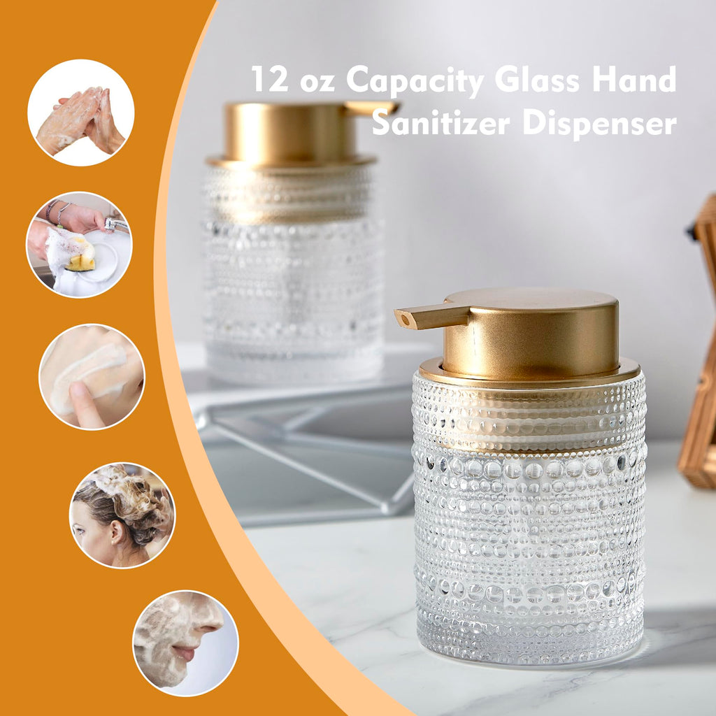 MKLZ 12oz Glass Liquid Soap Dispenser with Gold Pump, Hand Soap Bottles