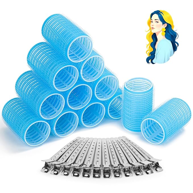Hair Curlers - 12 Rollers & Clips, Small Size, Self Grip Holding, For Long to Short, Thick to Fine Hair, From Roots to Bangs for Volume