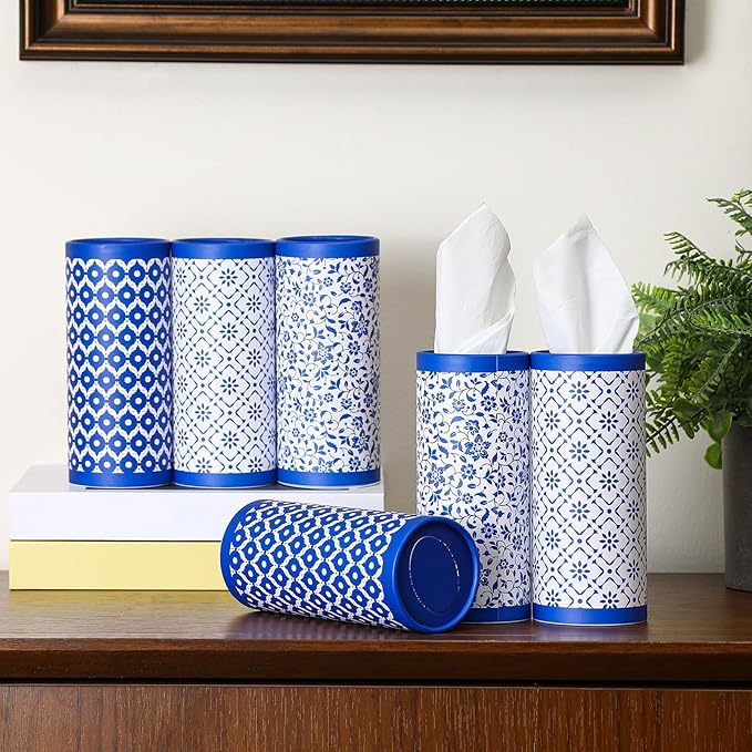 Fourluoo 12 Pack Car Tissue Cylinder Holder Bulk with 3 Ply Facial Tissues, Round Napkin Holders for Car Cup Holder Cylinder Travel Paper Tubes Bulk Round Napkin Boxes Packs(Novel Style)
