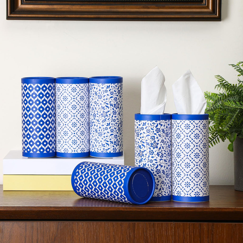 Fourluoo 12 Pack Car Tissue Cylinder Holder Bulk with 3 Ply Facial Tissues, Round Napkin Holders for Car Cup Holder Cylinder Travel Paper Tubes Bulk Round Napkin Boxes Packs(Novel Style)