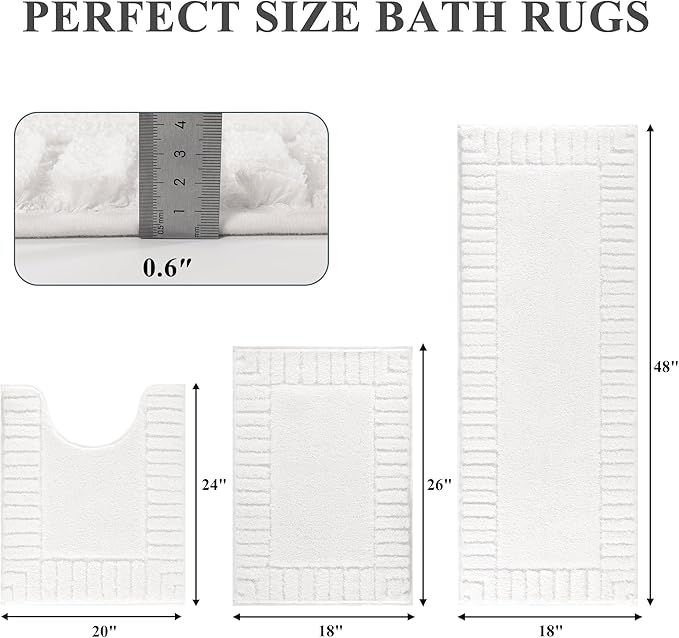 Pauwer Bathroom Rugs Sets 3 Piece, Microfiber Bath Mat Set, White