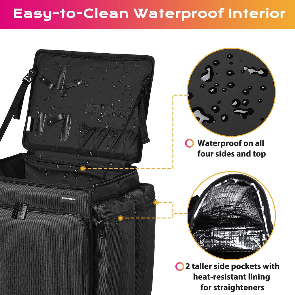 BYOOTIQUE Rolling Makeup Train Case Soft Sided Hairstylist Travel Case