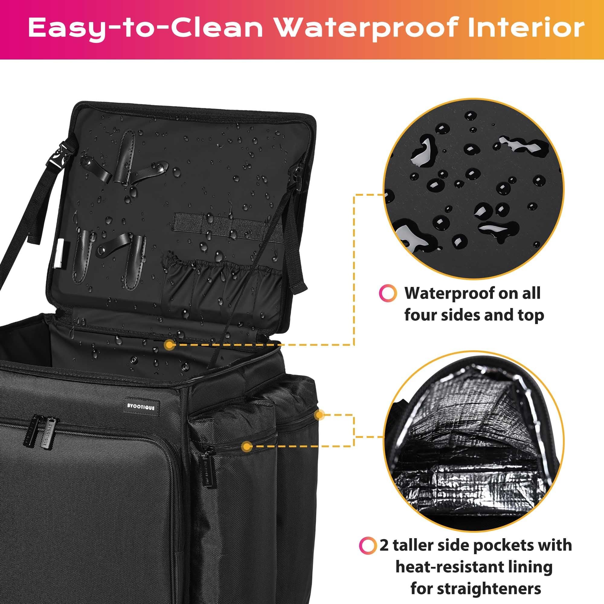 BYOOTIQUE Rolling Makeup Train Case Soft Sided Hairstylist Travel Case