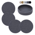 Coga Trivets for Hot Dishes, 4 Pack 7 Inch Cotton Hot Pads for Kitchen with Storage Basket, Round Pot Holders for Kitchen, Heat Resistant Mats for Countertop, Pots and Pans, Farmhouse Decor, Grey