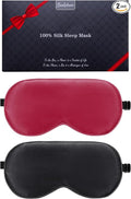 BeeVines 100% Real Mulberry Silk 2 Pack Sleep Mask, Pure Silk Eye Masks with Adjustable Strap for Sleeping, Block Light Eye Shade Cover, Reduces Puffy Eyes Traveling Gifts(Black & Red)