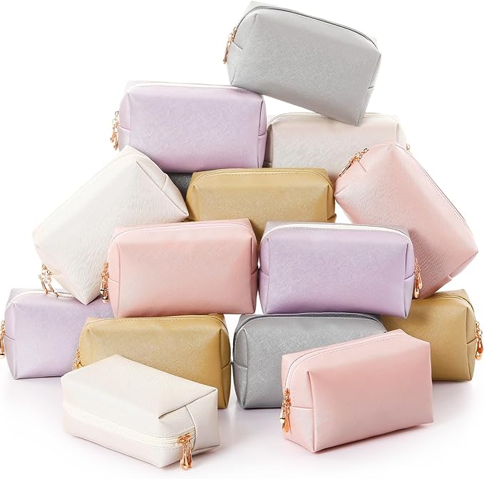 Kigeli Aesthetic Makeup Bags PU Leather Cosmetic Pouches Waterproof Plain Toiletry Bags Makeup Pouches Bulk for Women Party Gift Travel Storage Organizer(Bright Color,7.1 x 2.8 x 4.3 in)