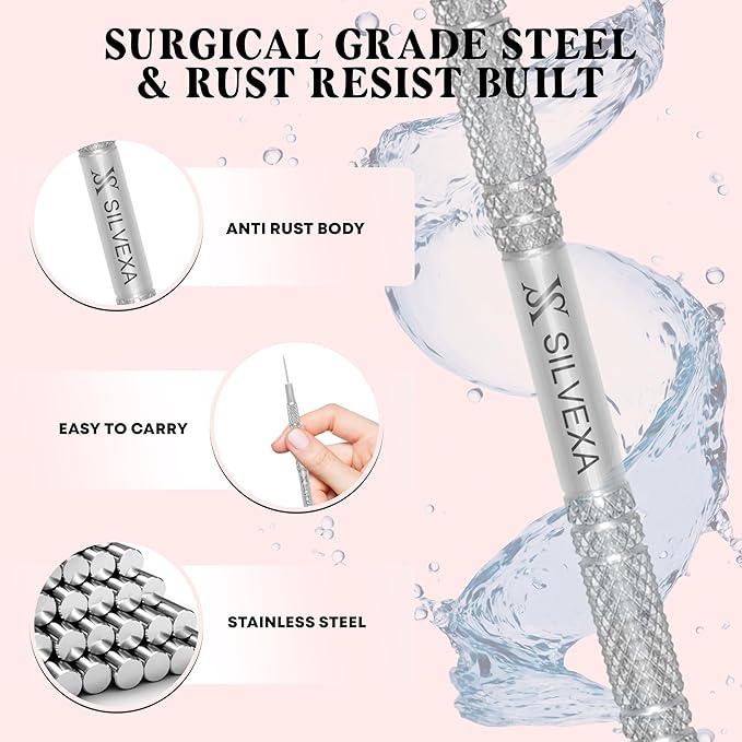 Blackhead & Whitehead Pore Cleaning Tool – Stainless Steel Comedone Extractor for Facial Skincare – Double-Ended Tool with Storage Case by SILVEXA