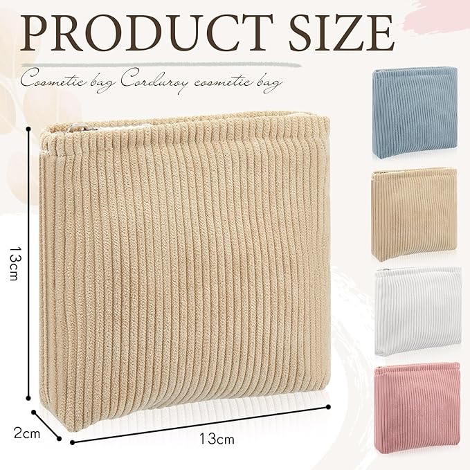 Abbylike 4 Pcs Small Makeup Bag Corduroy Cosmetic Pouch with Zipper Portable Little Bags for Purse Mini Pouch Cute Makeup Purse for Coin Essentials Items Women (Solid)