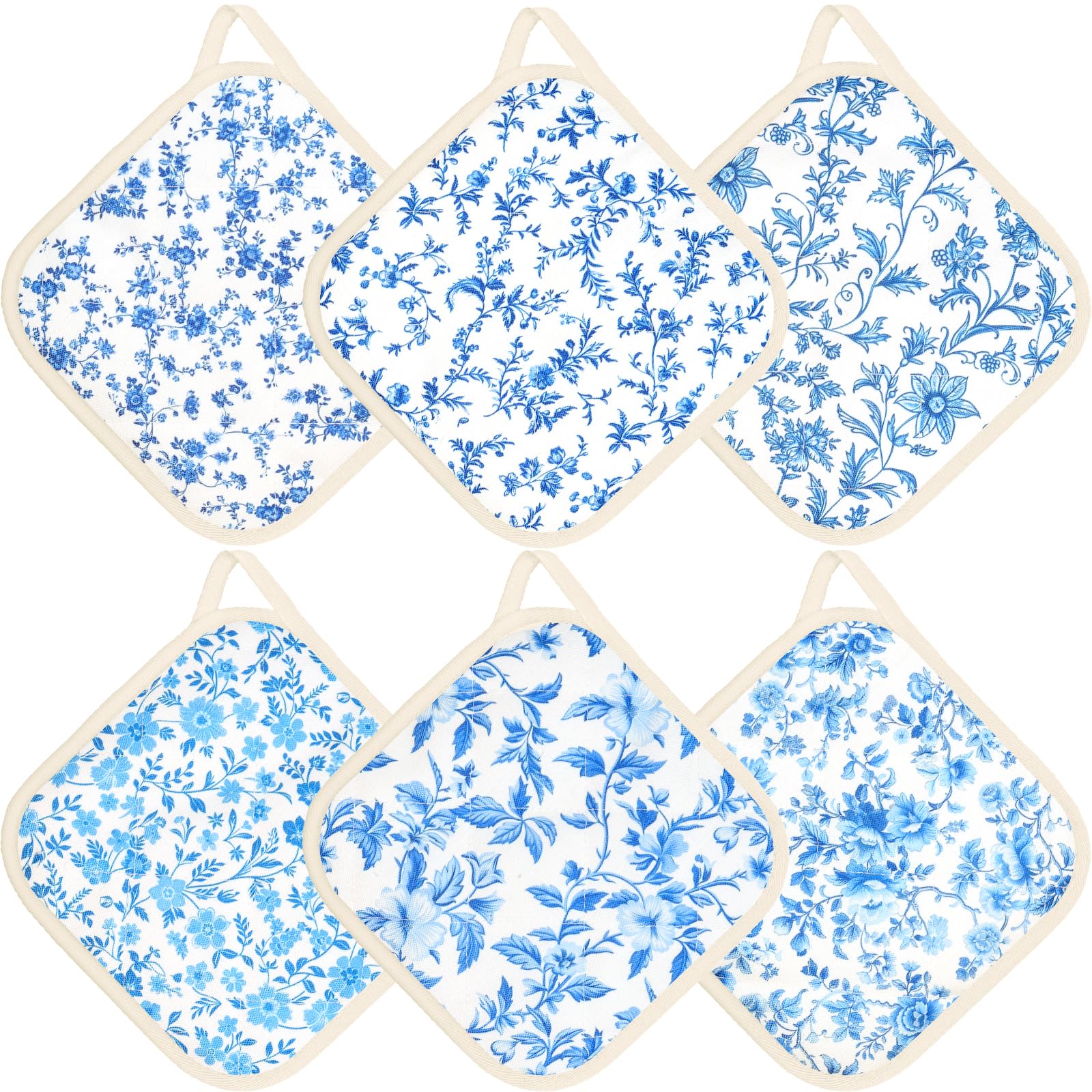 6 Pack Pot Holders 100% Cotton Heat Resistant Potholder, Machine Washable Pot Holder, Hot Pads, Table Pads for Cooking Baking (U)