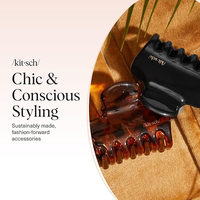 Kitsch Medium Claw Clips for Women - Strong Hold & Stylish Glossy Puffy Design Hair Accessories | Half-Up or Full Updos - 2pc Set, Black & Tort