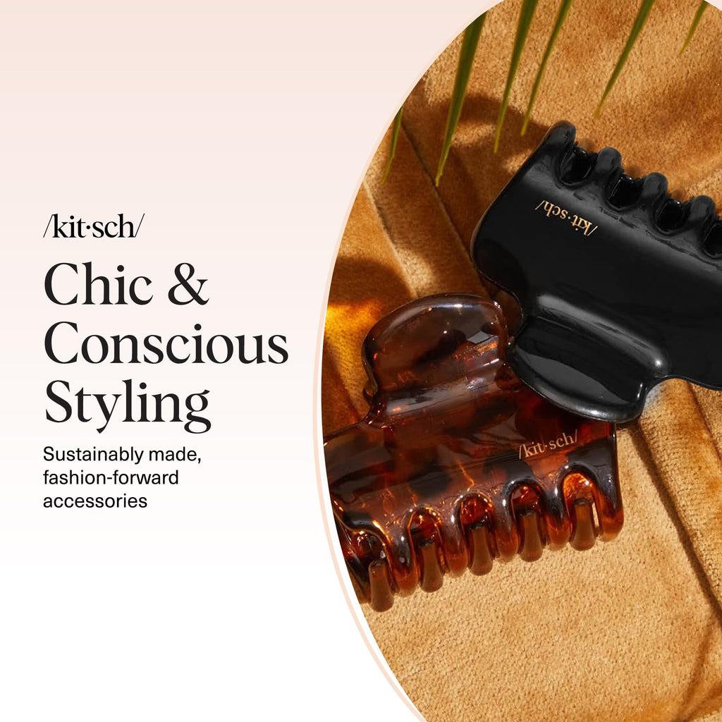 Kitsch Medium Claw Clips for Women - Strong Hold & Stylish Glossy Puffy Design Hair Accessories | Half-Up or Full Updos - 2pc Set, Black & Tort