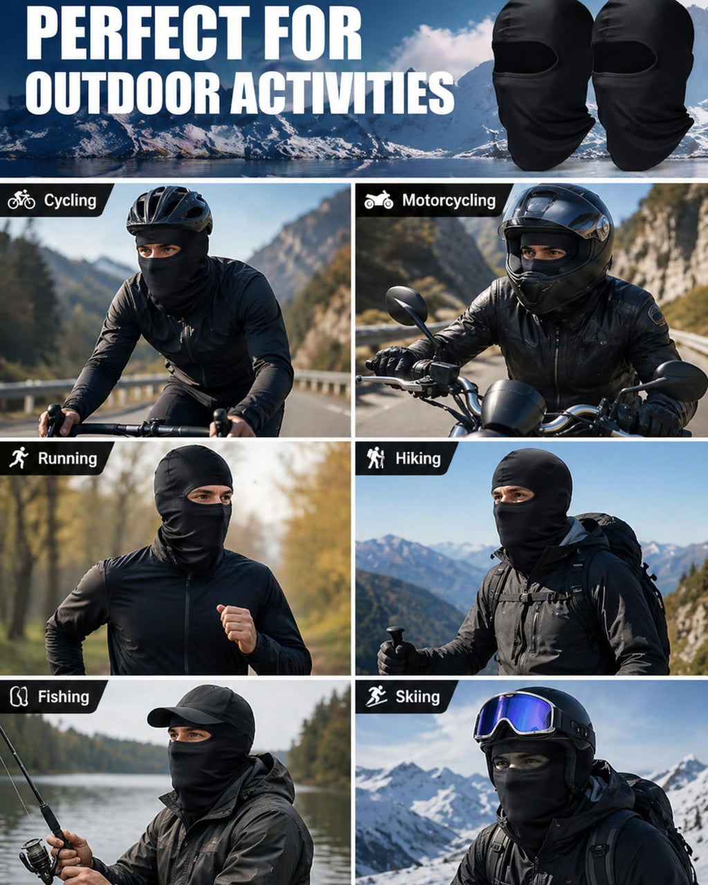 SATINIOR 6 Pcs Ski Balaclava Men Full Face Cover Mask,Black,Classic