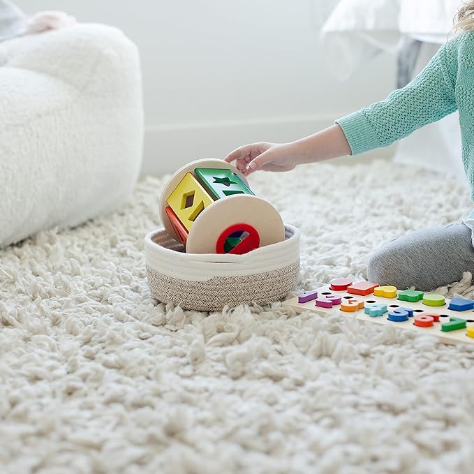 NaturalCozy 5-Piece Round Small Woven Baskets Set– Cotton Rope Baskets for Organizing! Montessori Toys, Fruits Remotes Key Tray Bowl for Entryway Desk, Shallow Catchall Home Décor, Cat Dog Bin Gift