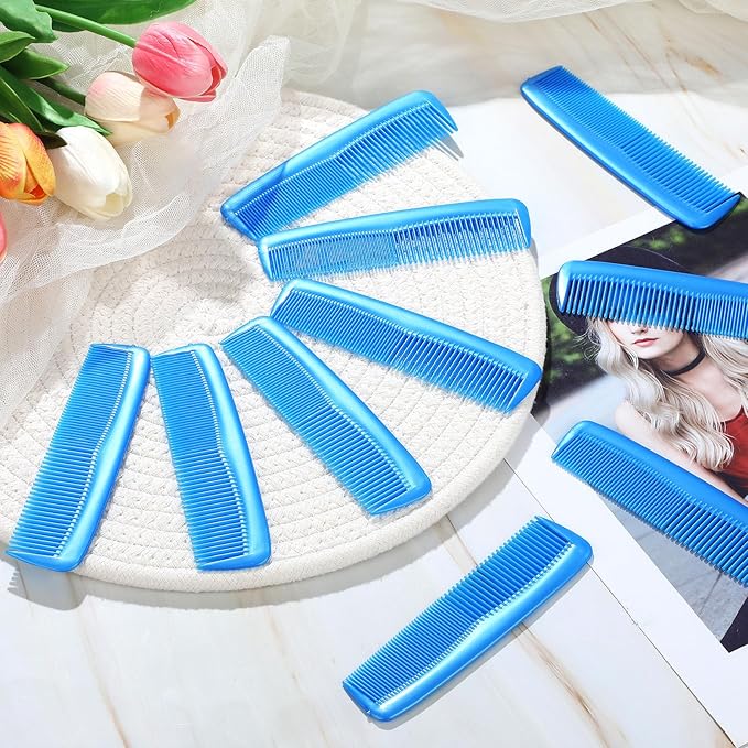 Didaey 50 Pcs Pocket Combs for Men 5 Inch Cutting with Wide and Fine Teeth Plastic Professional Barber Haircut Small Anti Static Combs for Women Grooming Accessories for Beard(Blue)