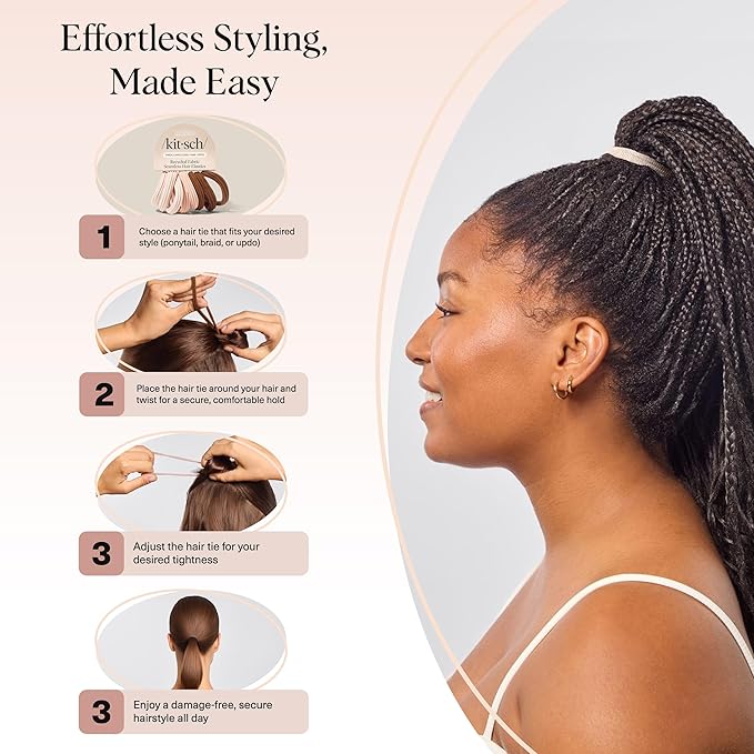 Kitsch Seamless Hair Ties No Damage - Stretchable Hair Bands for Strong All-Day Hold, Ponytail Holders | Hair Accessories for Girls - Rosewood 8 Pcs