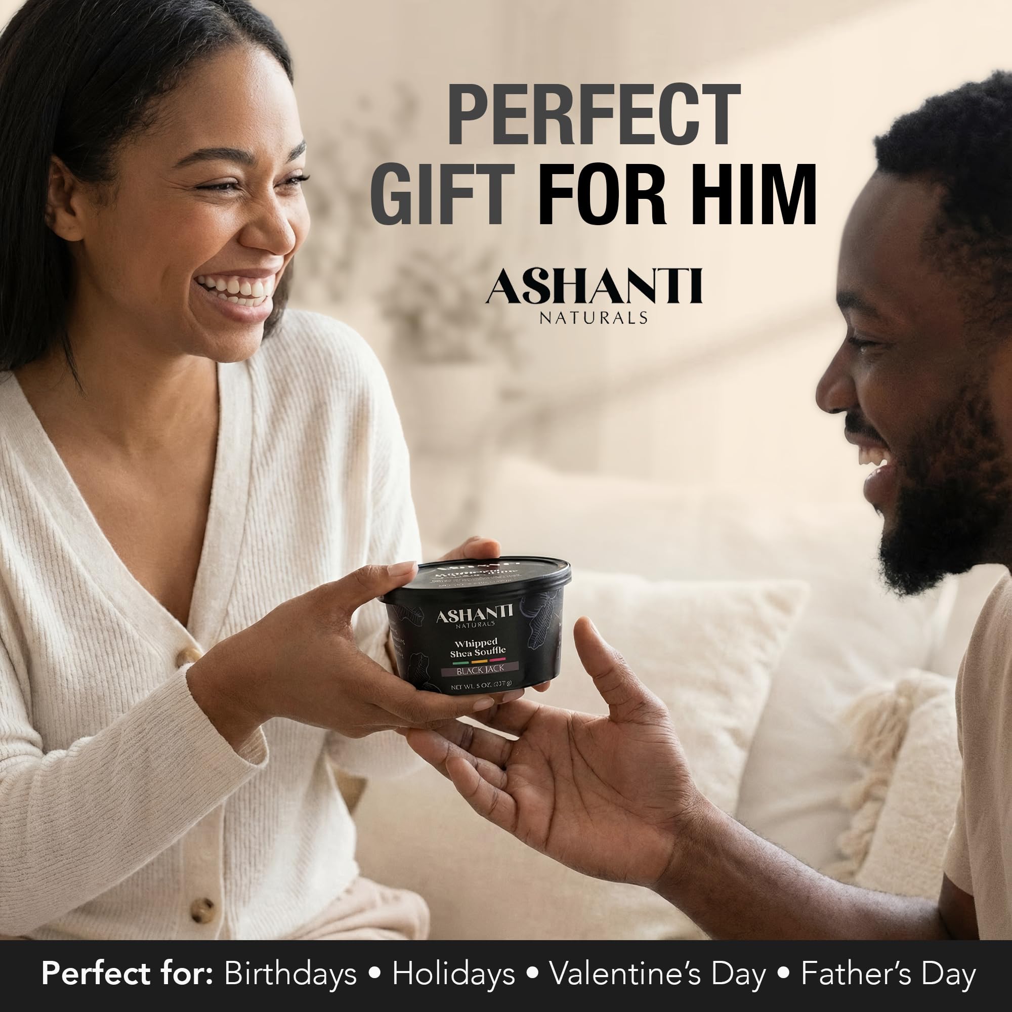 Ashanti Naturals Scented Whipped Shea Butter | African Body Butter for Men w/Coconut and Almond Oil (Blackjack Souffle, 8 oz)