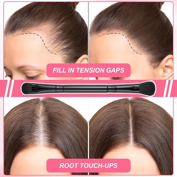 2 Pcs Dual Ended Hairline Brushes, Hairline Concealer Brush Set with Sponge Tip and Soft Bristles for Covering Hair Root Travel Makeup Brush Set for Concealer, Contour, Root Touch Up