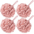VANZAVANZU Bath Loofah Large 80g Shower Sponge Body Scrubber Mesh Pouf for Men and Women, Set of 4 (Pink)