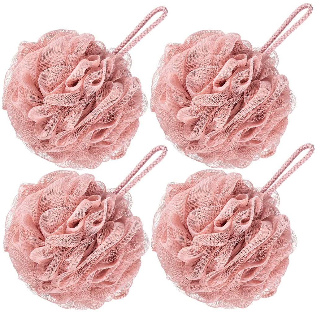 VANZAVANZU Bath Loofah Large 80g Shower Sponge Body Scrubber Mesh Pouf for Men and Women, Set of 4 (Pink)
