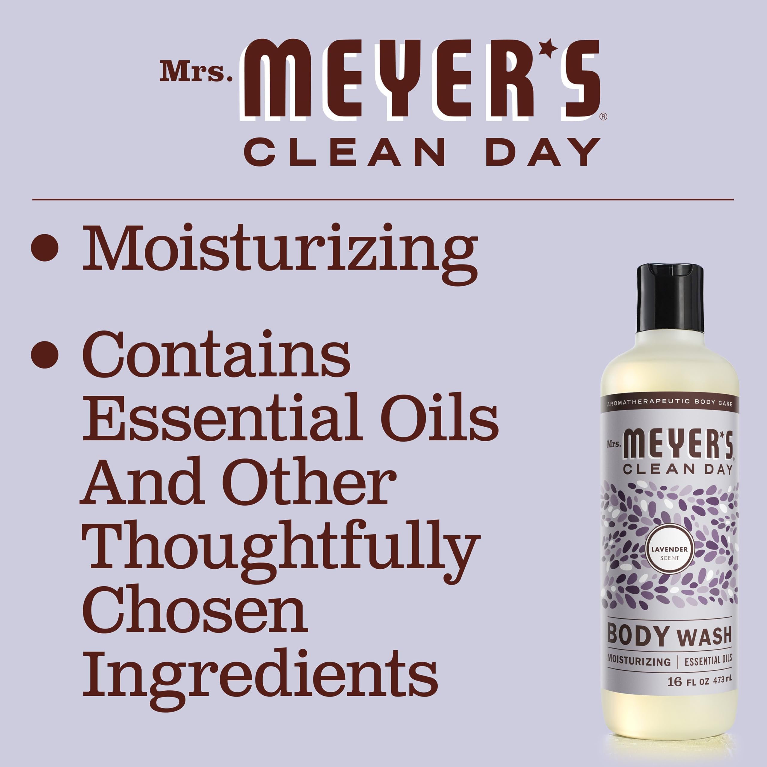 MRS. MEYER'S CLEAN DAY Moisturizing Body Wash for Women and Men, Shower Gel Formula Made with Essential Oils, Lavender, 16 oz