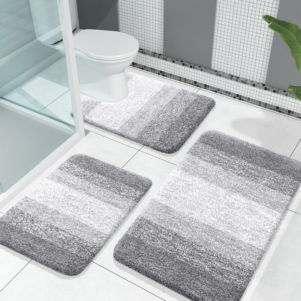 OLANLY Microfiber Bathroom Rugs Sets 3 Piece, Absorbent Bath Mats, Mauve