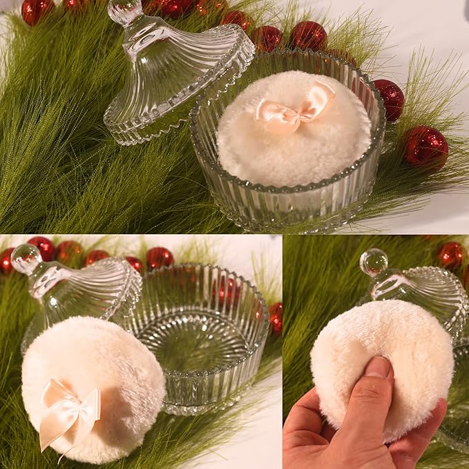 2 Pcs Large Body Powder Puff and Container Powder Container with Puff Powder Puff Crystal Container Soft Washable Reusable Velour Face Body Glitter Powder Puff Wet Dry Makeup (Yellow)