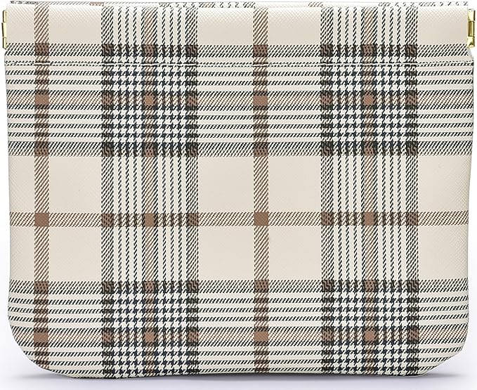 HIGH FIT Leather Pocket Cosmetic Bag for Purse,Coin Purse Lipstick Cosmetic Accessories Organizer, Travel Kit Storage Pouch,Waterproof Portable No Zipper Self-closing (Tartan)