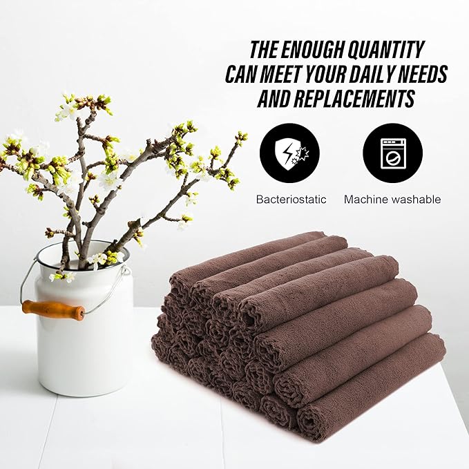 MOONQUEEN Ultra Soft Premium Washcloths Set - 12 x 12 inches - 24 Pack - Quick Drying - Highly Absorbent Coral Velvet Bathroom Wash Clothes - Use as Bath, Spa, Facial, Fingertip Towel (Wood Brown)