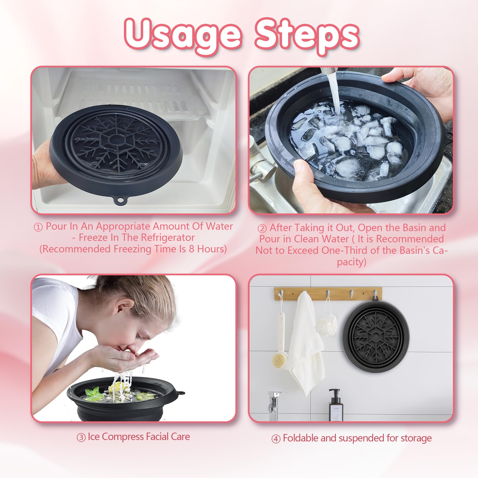 KOOK UDU Silicone Face Ice Bath Bowl with Built-In Icetray,Silicone and Foldable Face Tub,Ice Bath Water Chiller,Skin Tightening and Acne Relief for Home & Travel (Green)