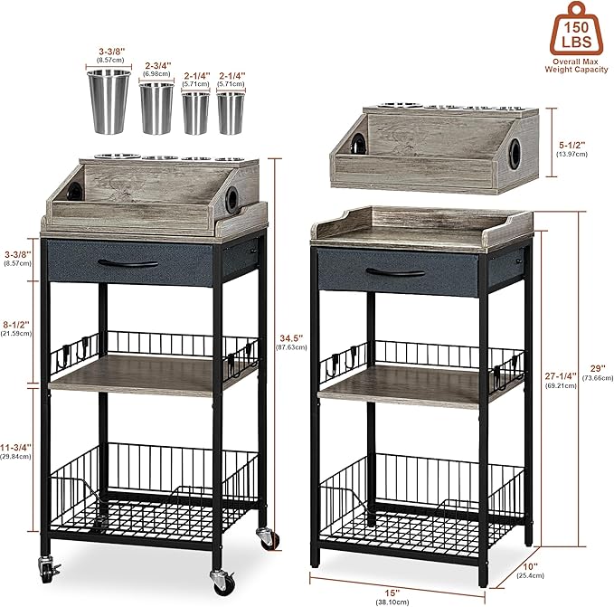 NauwaBarn Makeup Organizer Cart Large, 2-in-1 Beauty Organizer with Wheels & Hair Tool Holder, Makeup Stand with Drawer, Vanity Storage Cosmetics Display Cases for Skin Care Nail Polish Perfume-Black