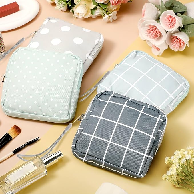 Paterr 12 Pcs Sanitary Napkin Storage Bag Set Including Portable Period Pouch Hand Wrist Strap Lanyard String Holder Tampons Holder Pouch First Period Gift for Teen Girls (Cute Style)