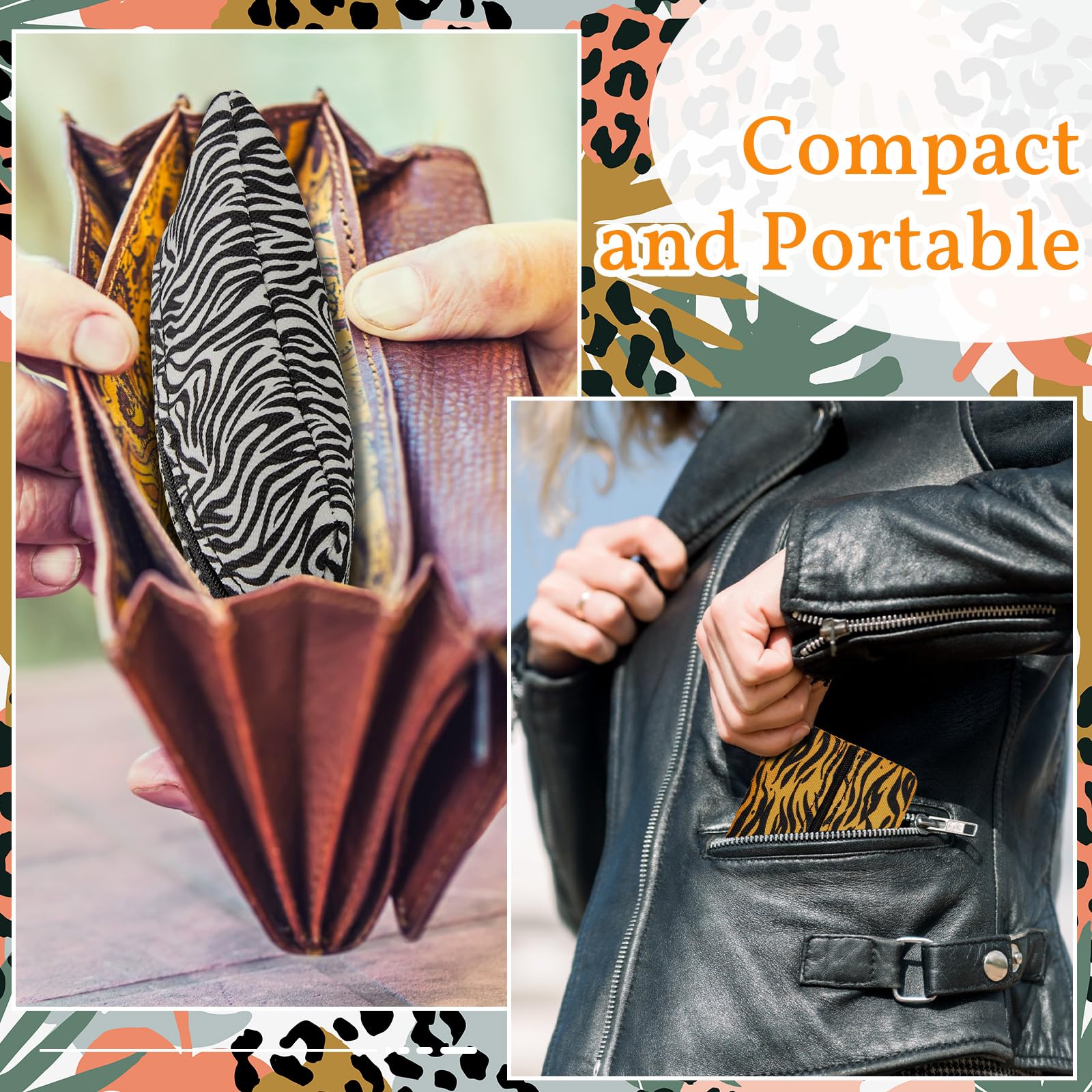 Sherr 5 Pcs Tissues Purse Pocket Holder Reusable Travel Pouch Fabric Zipper Enclosed Small Size Leopard and Zebra Print Pattern Tissue Holder for Purse Coins for Christmas