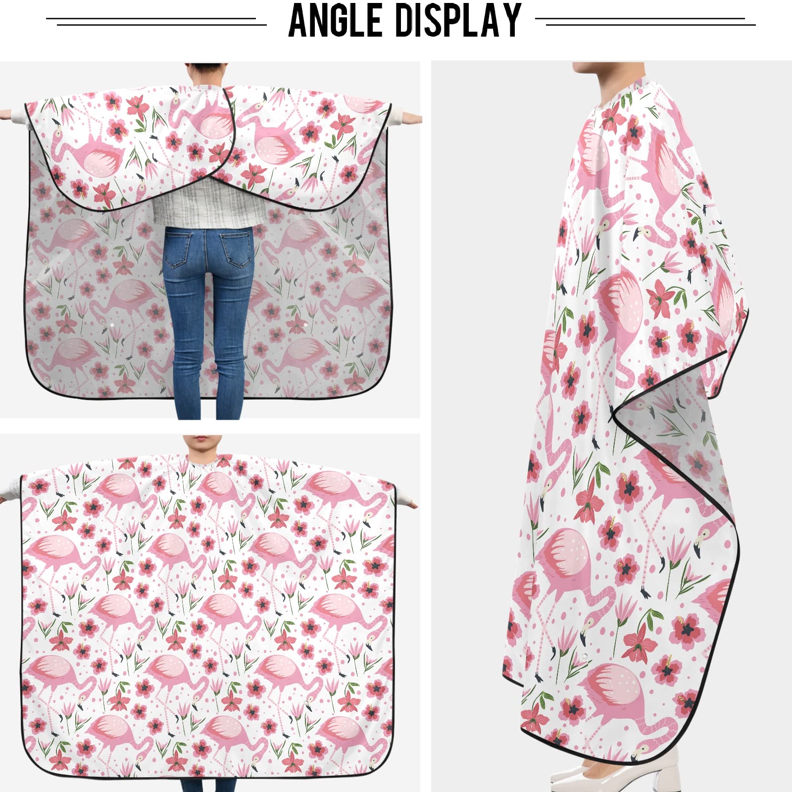 Visesunny Barber Cape - Pink Flamingo Flower Dot Polyester Hair Cutting Salon Apron Anti-Static Haircut Water-Resistant Shaving Cloth Beard Shaving Bib